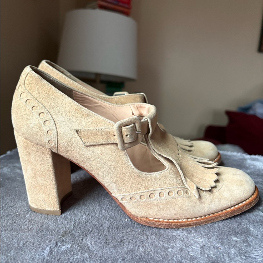 Vintage Anne Klein suede leather brogue loafer heels 5.5 - Picture 6 of 14